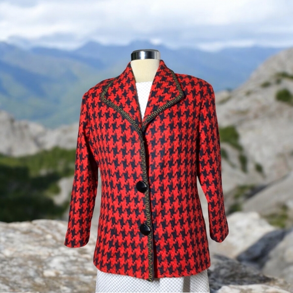 CASSADA Red and Black Plaid Vintage Blazer Size 12 - Picture 11 of 13